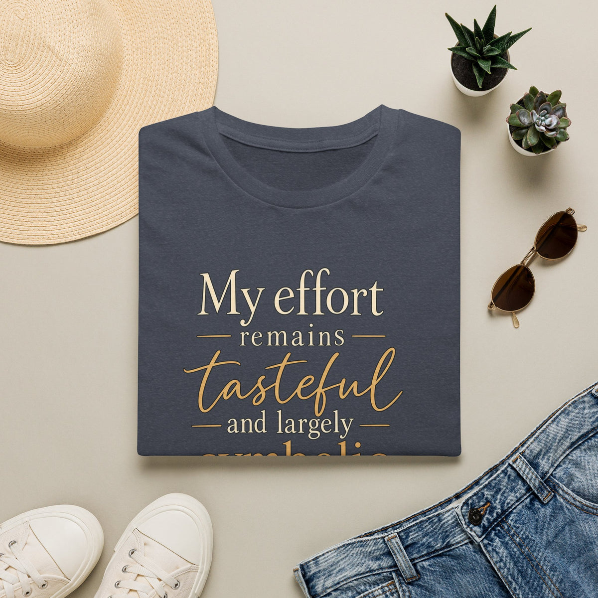 T-Shirt — "My Effort Remains Tasteful and Largely Symbolic" Cat Graphic
