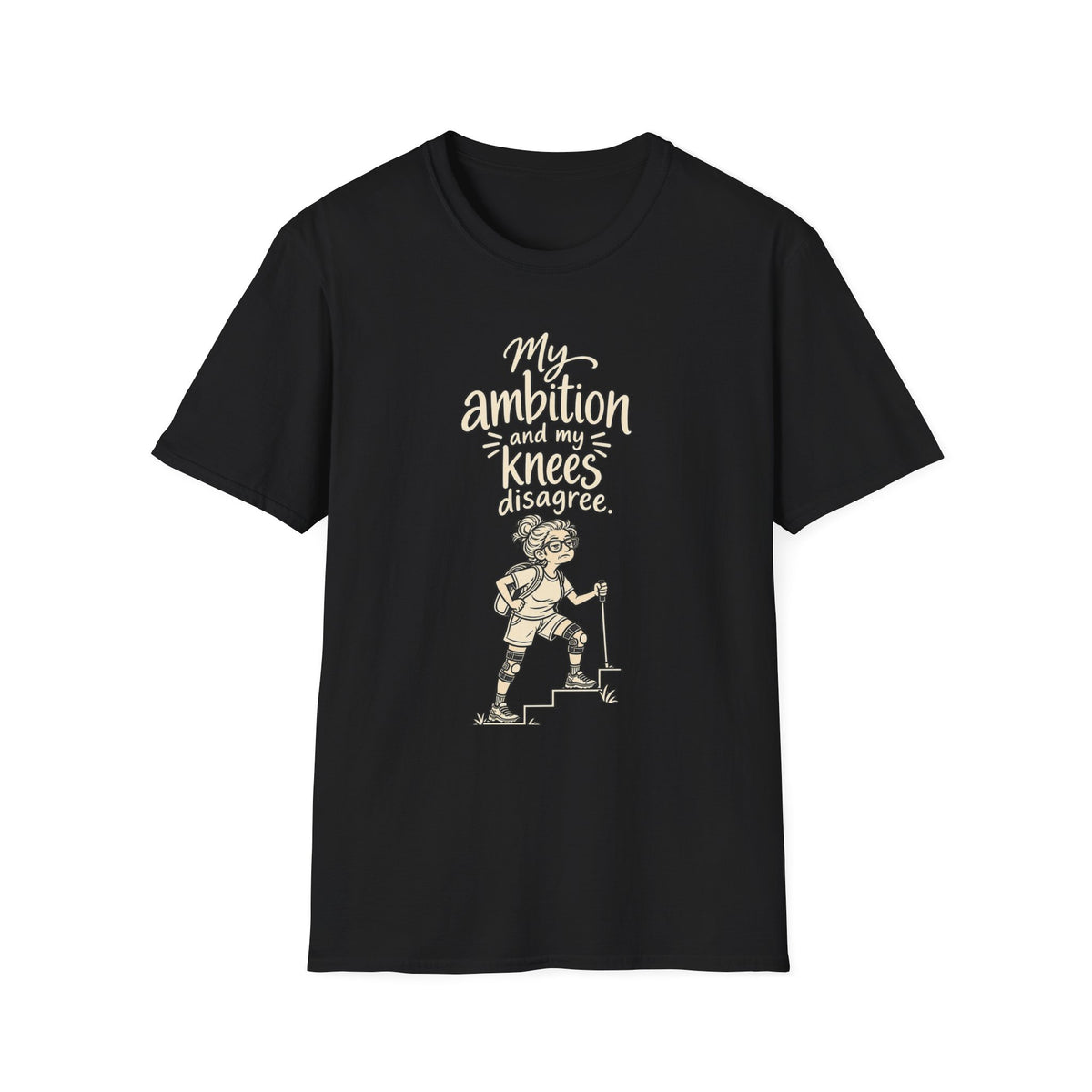 Funny Fitness T-Shirt — “My Ambition and My Knees Disagree” Workout Tee