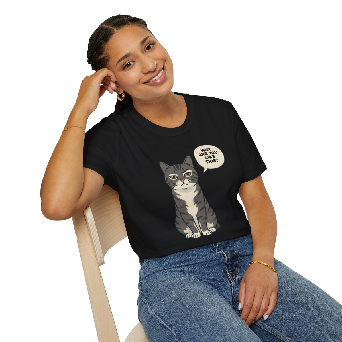 Funny Cat T-Shirt — Cute Tabby Saying "Why Are You Like This?"