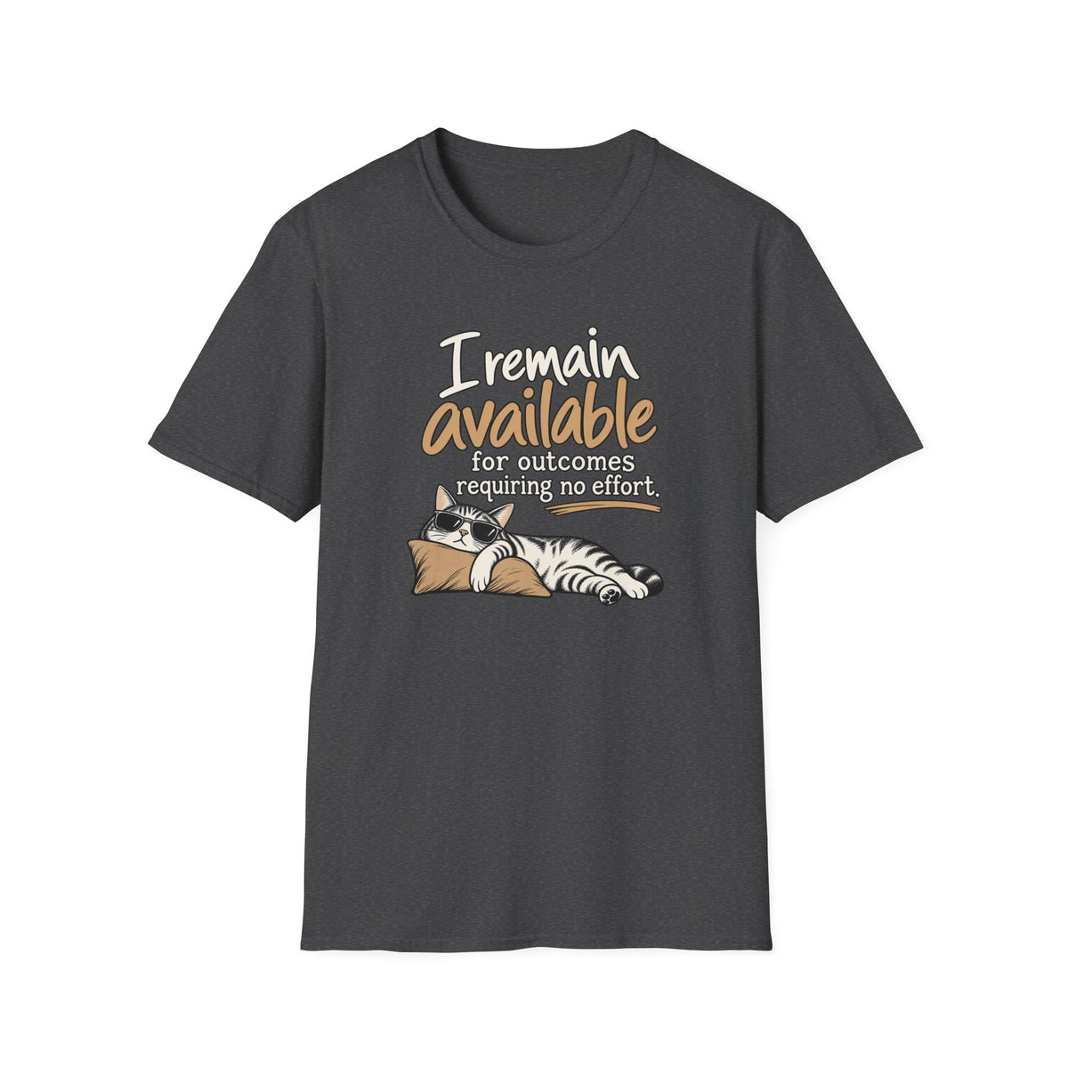 I Remain Available T‑Shirt — Lazy Cat Graphic Tee for Cat Lovers