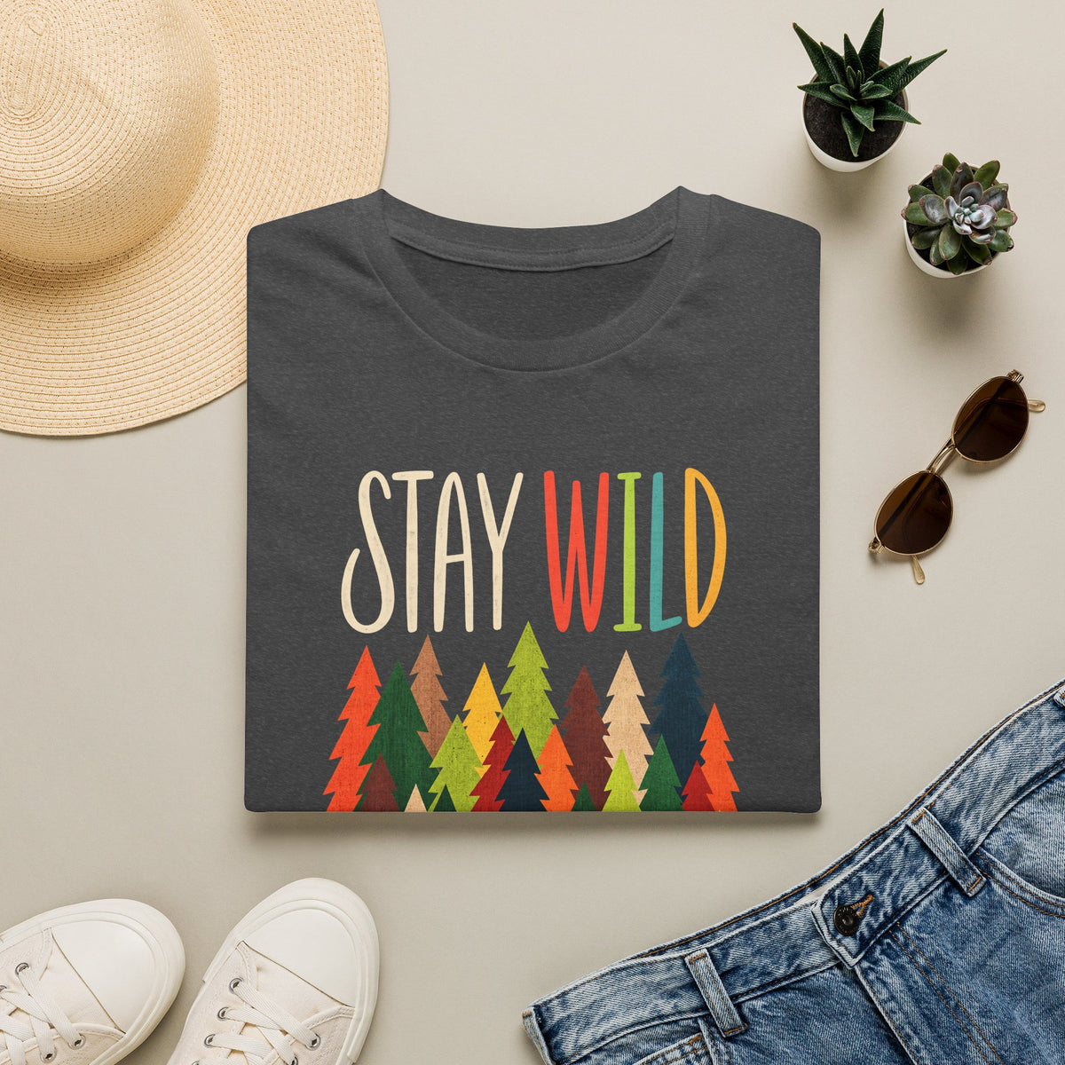 Stay Wild Forest T-Shirt — Retro Tree Adventure Graphic Tee