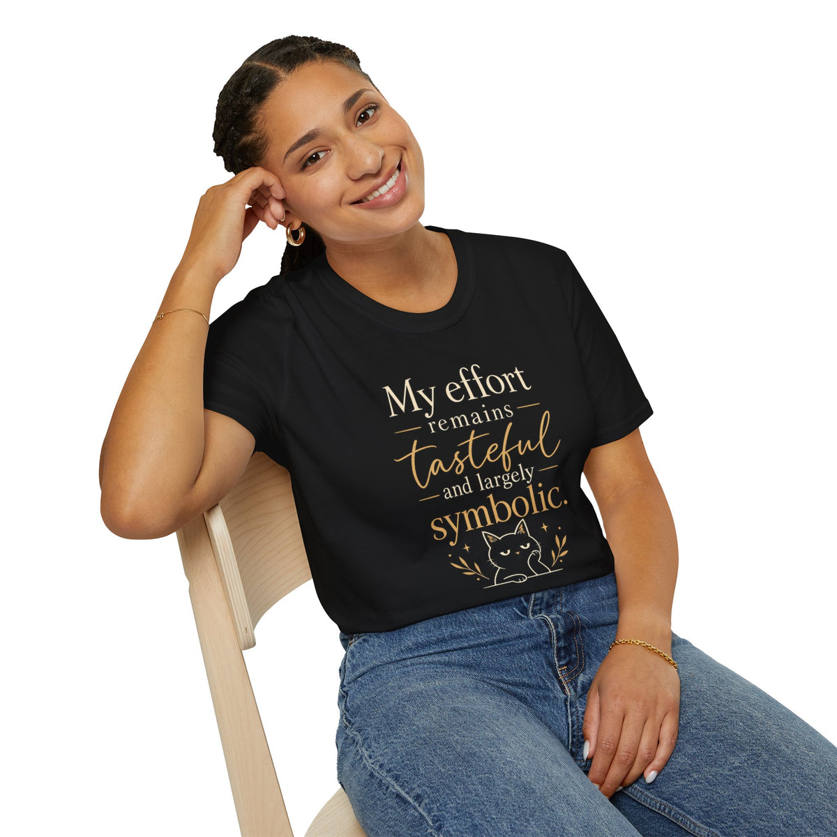 T-Shirt — "My Effort Remains Tasteful and Largely Symbolic" Cat Graphic