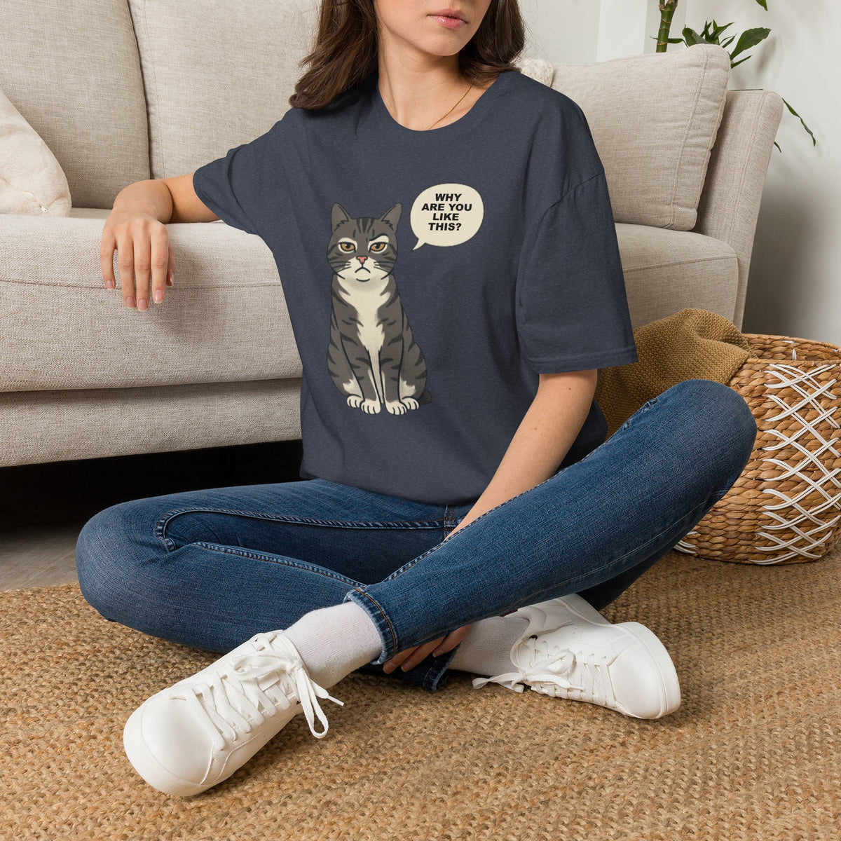 Funny Cat T-Shirt — Cute Tabby Saying "Why Are You Like This?"