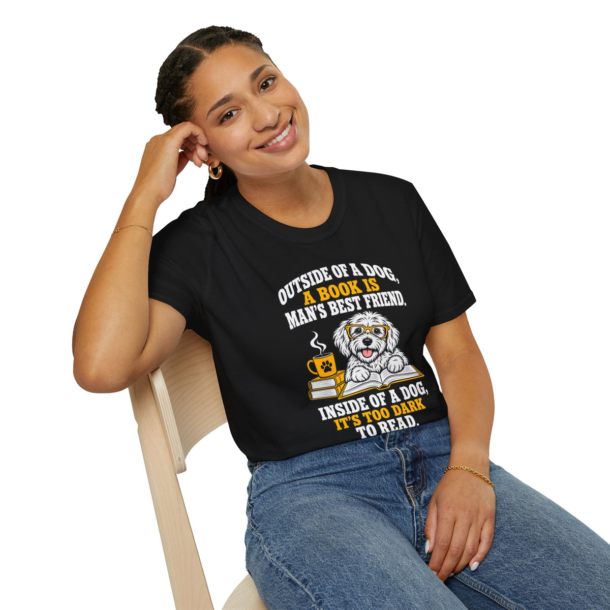 T-Shirt — "Outside of a Dog, A Book Is Man's Best Friend" Dog & Book Graphic Tee