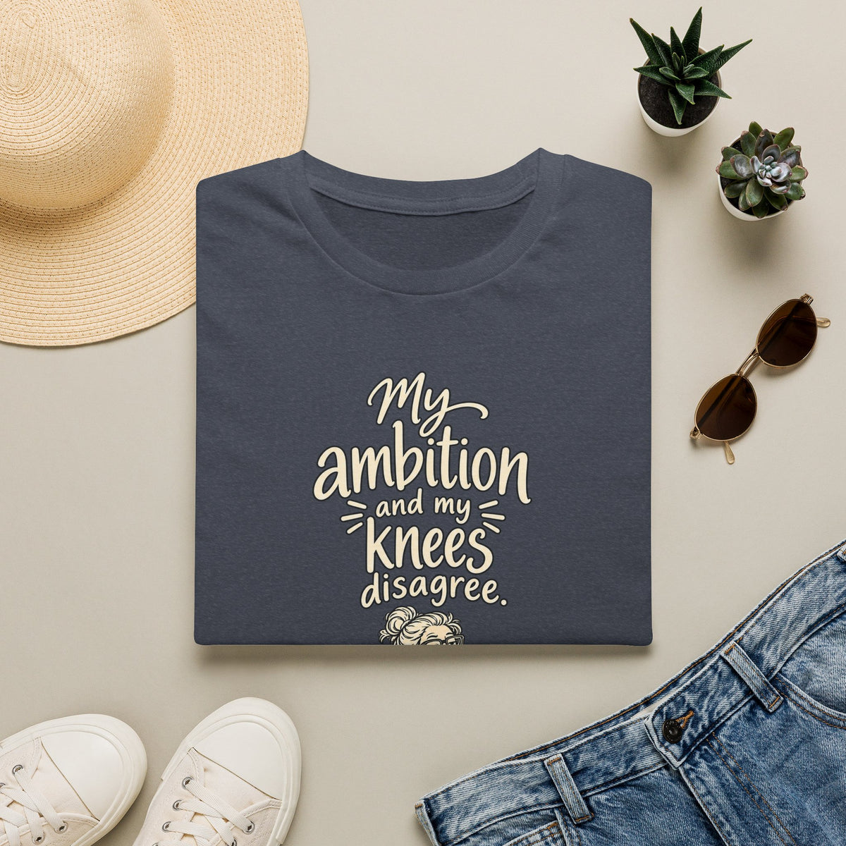Funny Fitness T-Shirt — “My Ambition and My Knees Disagree” Workout Tee