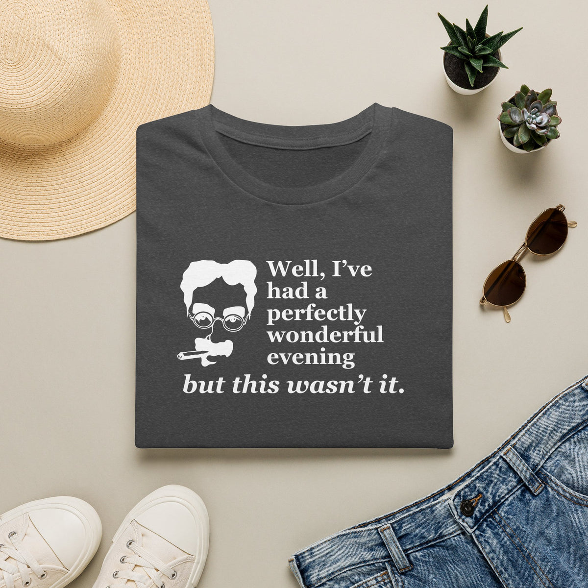 T-Shirt — “Well, I’ve had a perfectly wonderful evening but this wasn’t it” Vintage Quote Tee