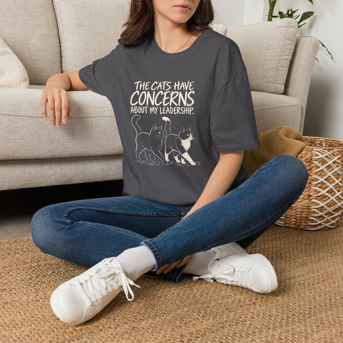Cat Humor T-Shirt — "The Cats Have Concerns About My Leadership" Cute Cat Lover Tee