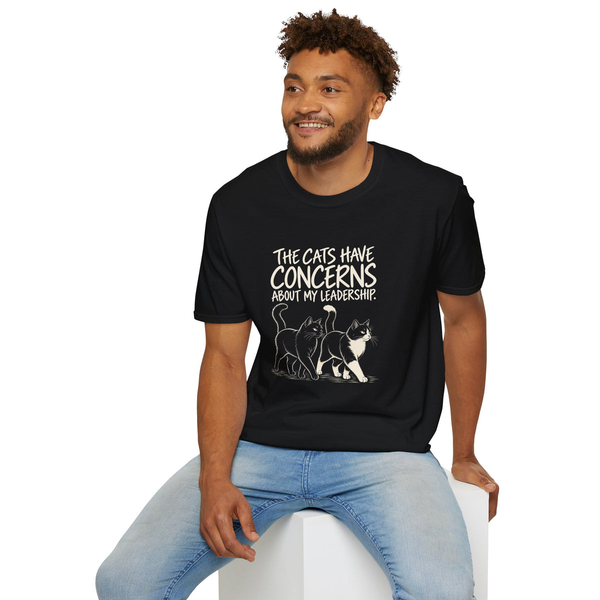 Cat Humor T-Shirt — "The Cats Have Concerns About My Leadership" Cute Cat Lover Tee
