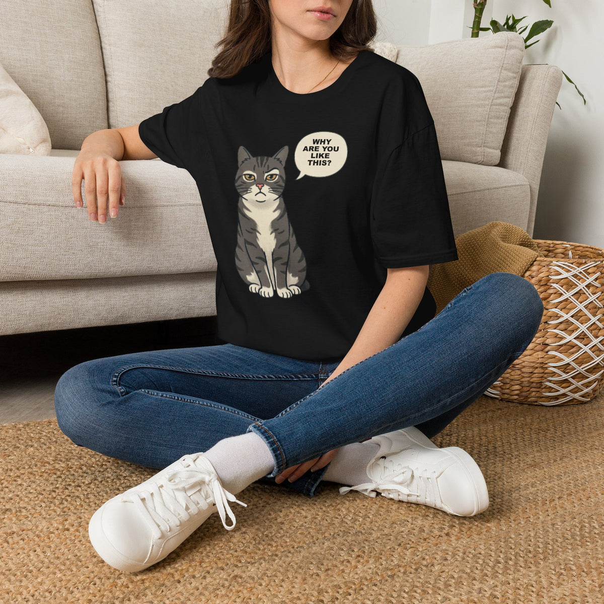 Funny Cat T-Shirt — Cute Tabby Saying "Why Are You Like This?"