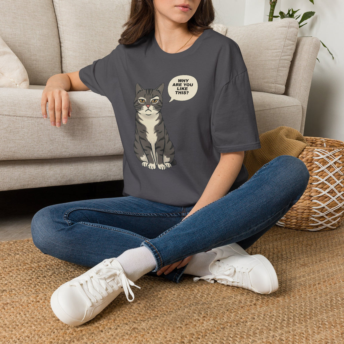 Funny Cat T-Shirt — Cute Tabby Saying "Why Are You Like This?"