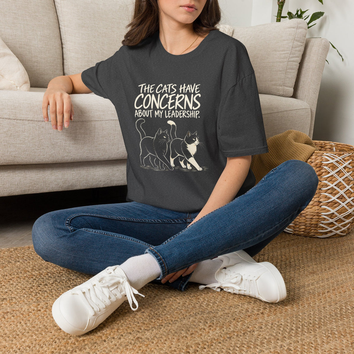 Cat Humor T-Shirt — "The Cats Have Concerns About My Leadership" Cute Cat Lover Tee