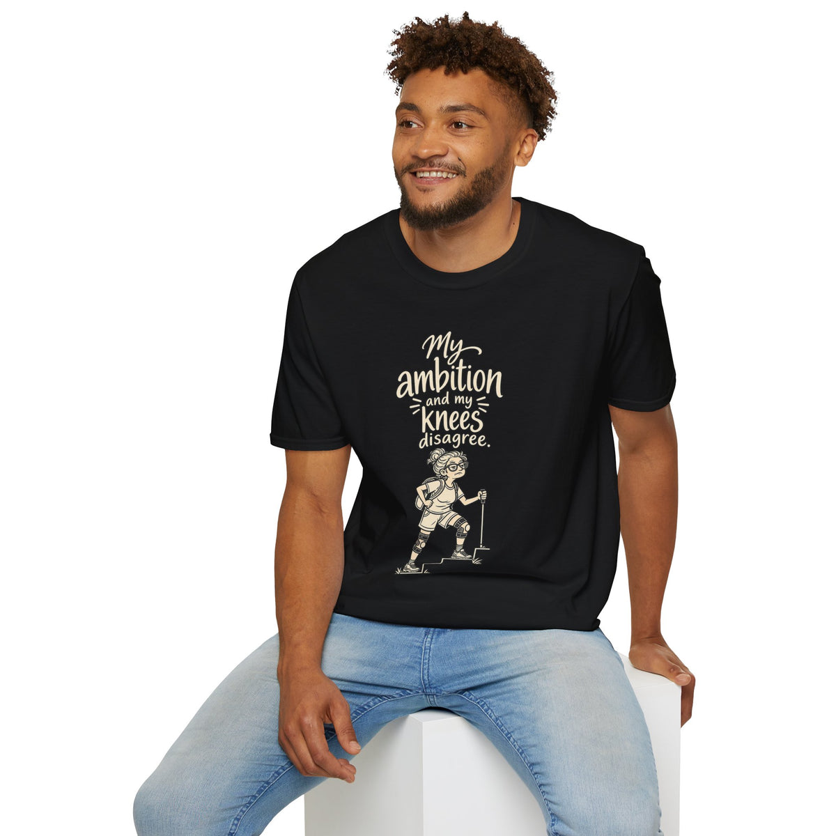 Funny Fitness T-Shirt — “My Ambition and My Knees Disagree” Workout Tee