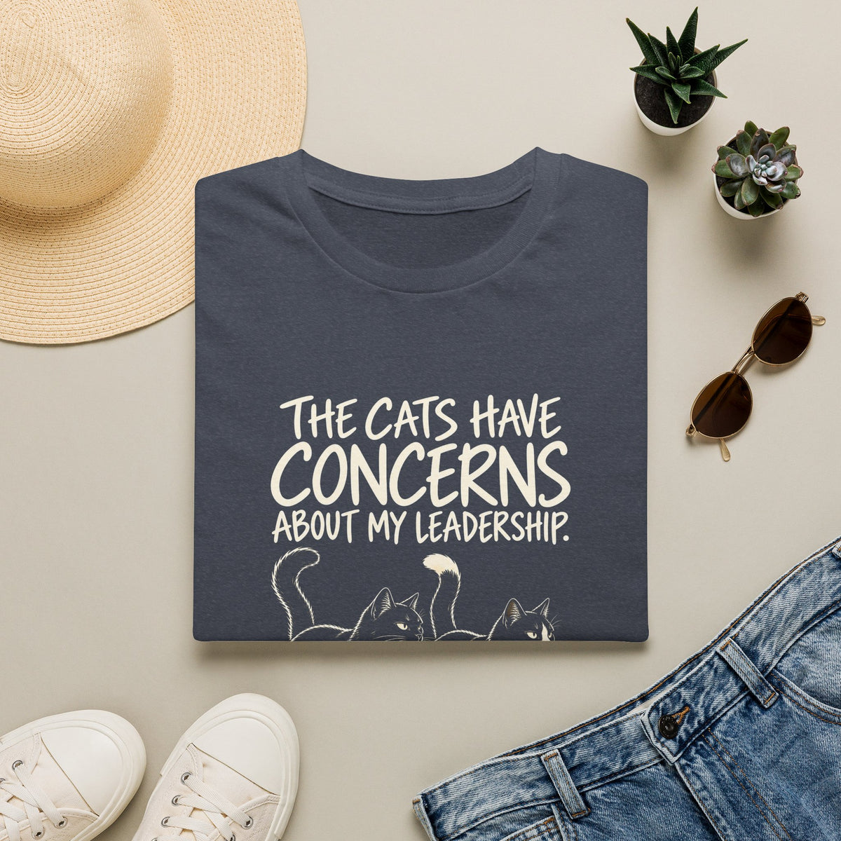 Cat Humor T-Shirt — "The Cats Have Concerns About My Leadership" Cute Cat Lover Tee