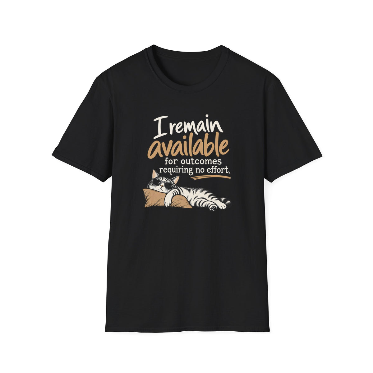 I Remain Available T‑Shirt — Lazy Cat Graphic Tee for Cat Lovers