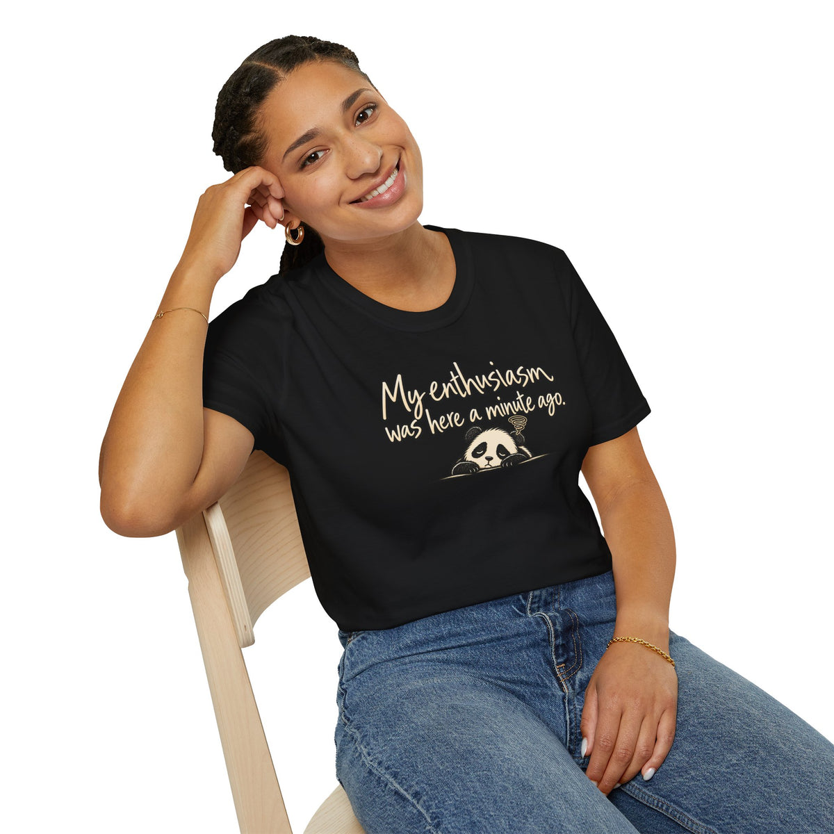 My Enthusiasm Was Here A Minute Ago T‑Shirt — Cute Sleepy Panda Graphic Tee