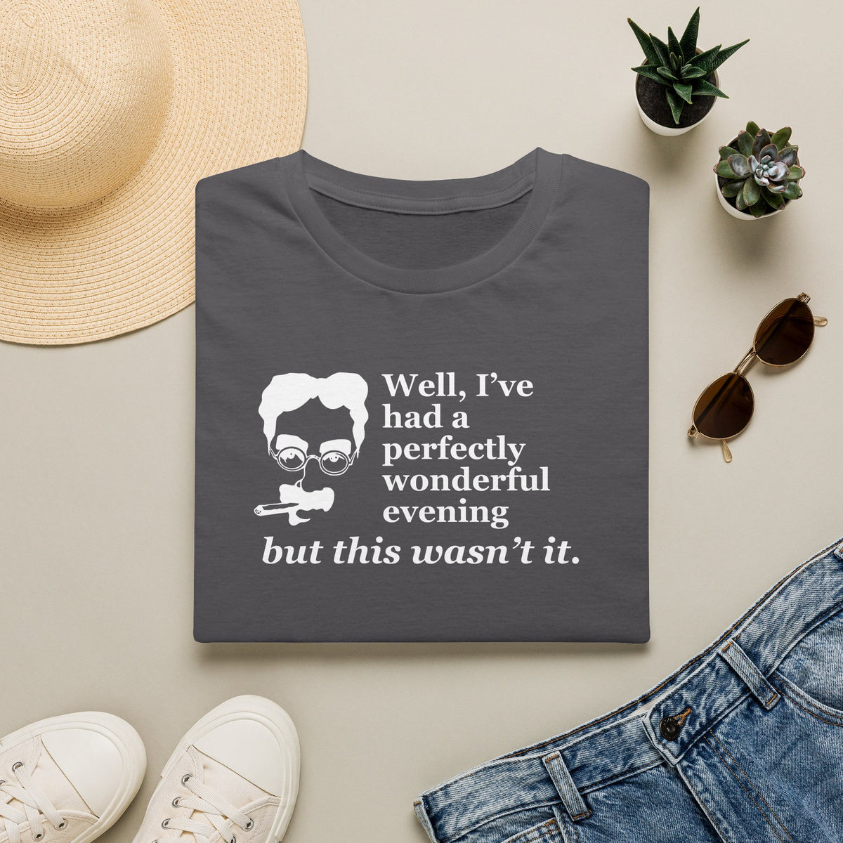 T-Shirt — “Well, I’ve had a perfectly wonderful evening but this wasn’t it” Vintage Quote Tee