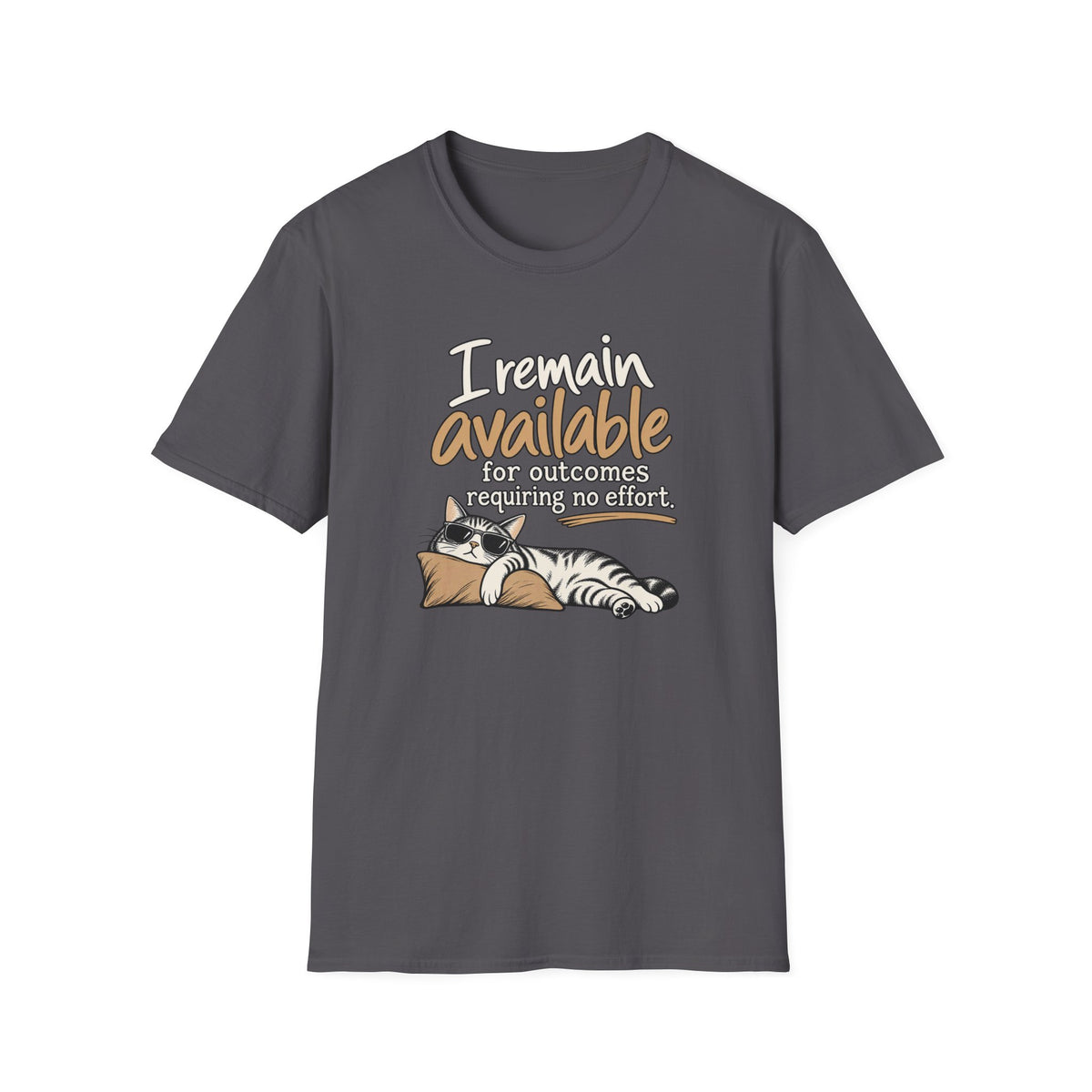 I Remain Available T‑Shirt — Lazy Cat Graphic Tee for Cat Lovers