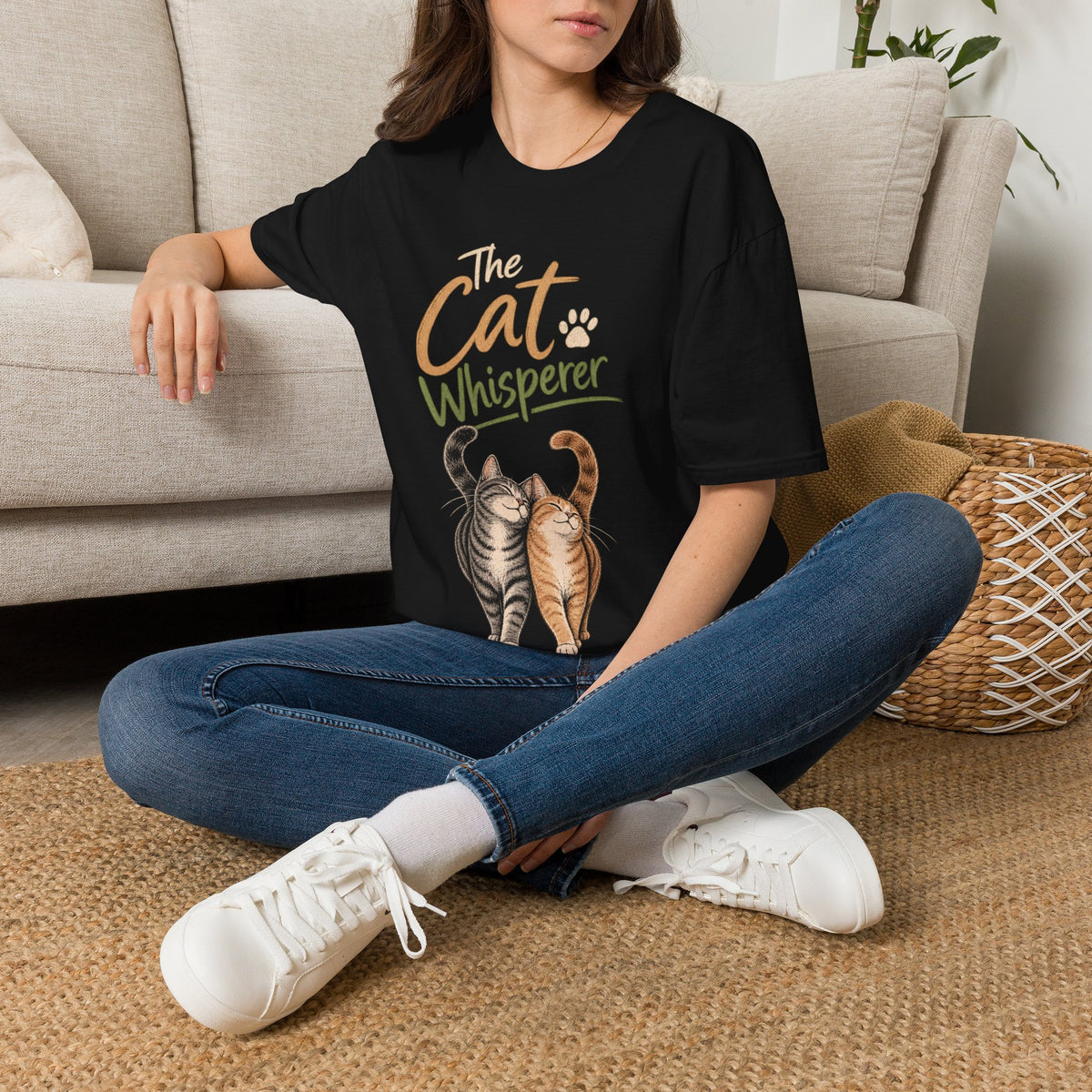 The Cat Whisperer T-Shirt — Cute Cat Lover Tee with Two Cats & Paw Print