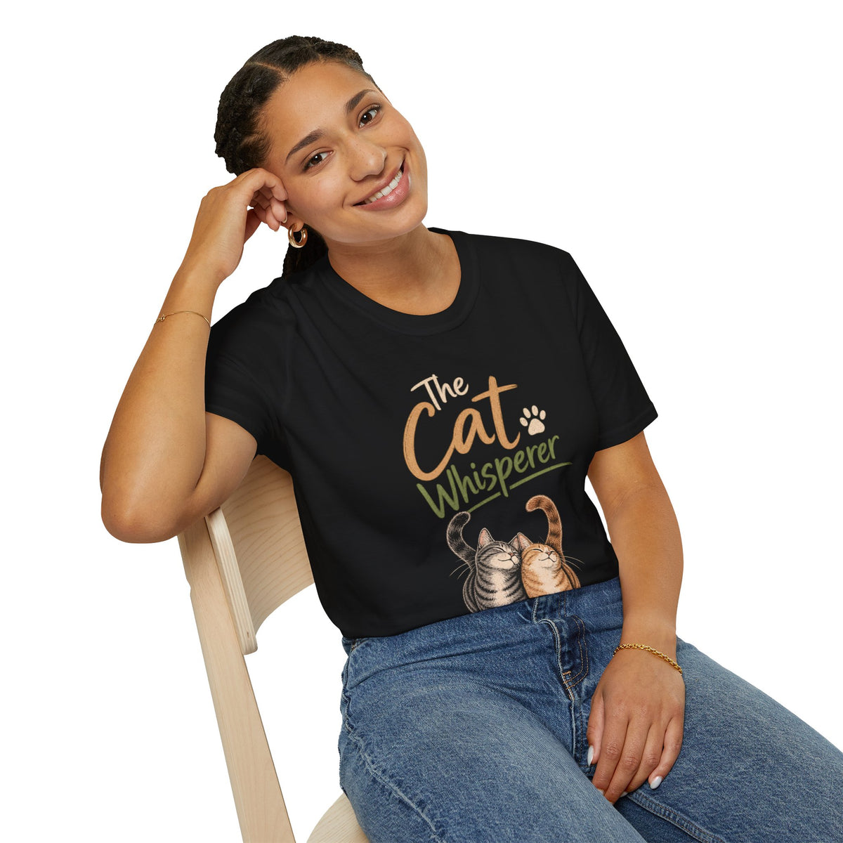 The Cat Whisperer T-Shirt — Cute Cat Lover Tee with Two Cats & Paw Print