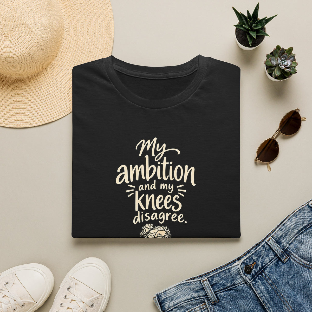 Funny Fitness T-Shirt — “My Ambition and My Knees Disagree” Workout Tee