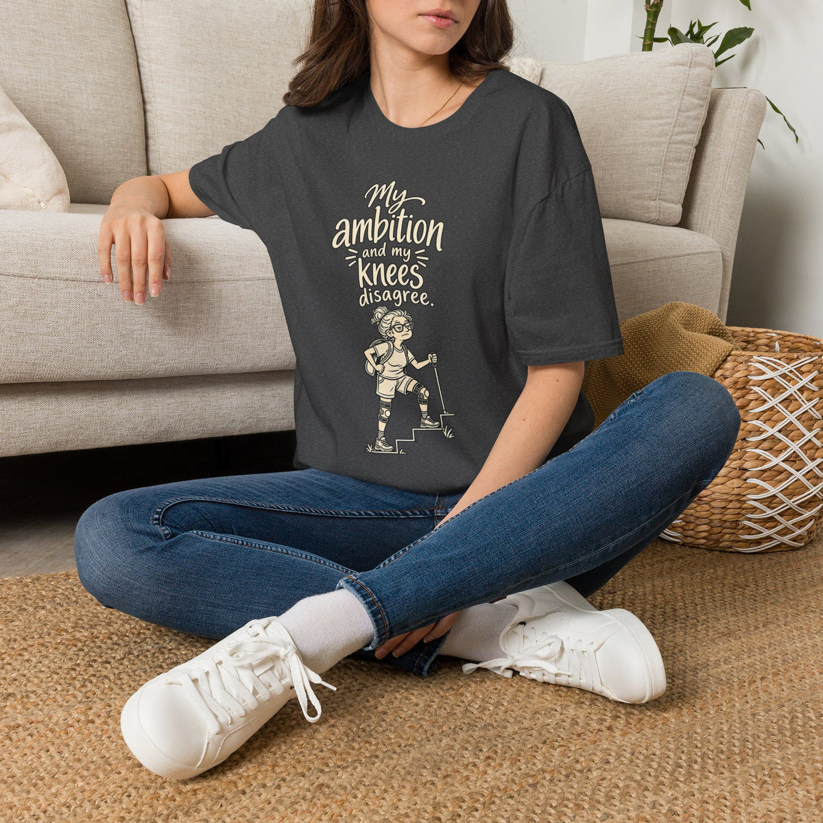Funny Fitness T-Shirt — “My Ambition and My Knees Disagree” Workout Tee