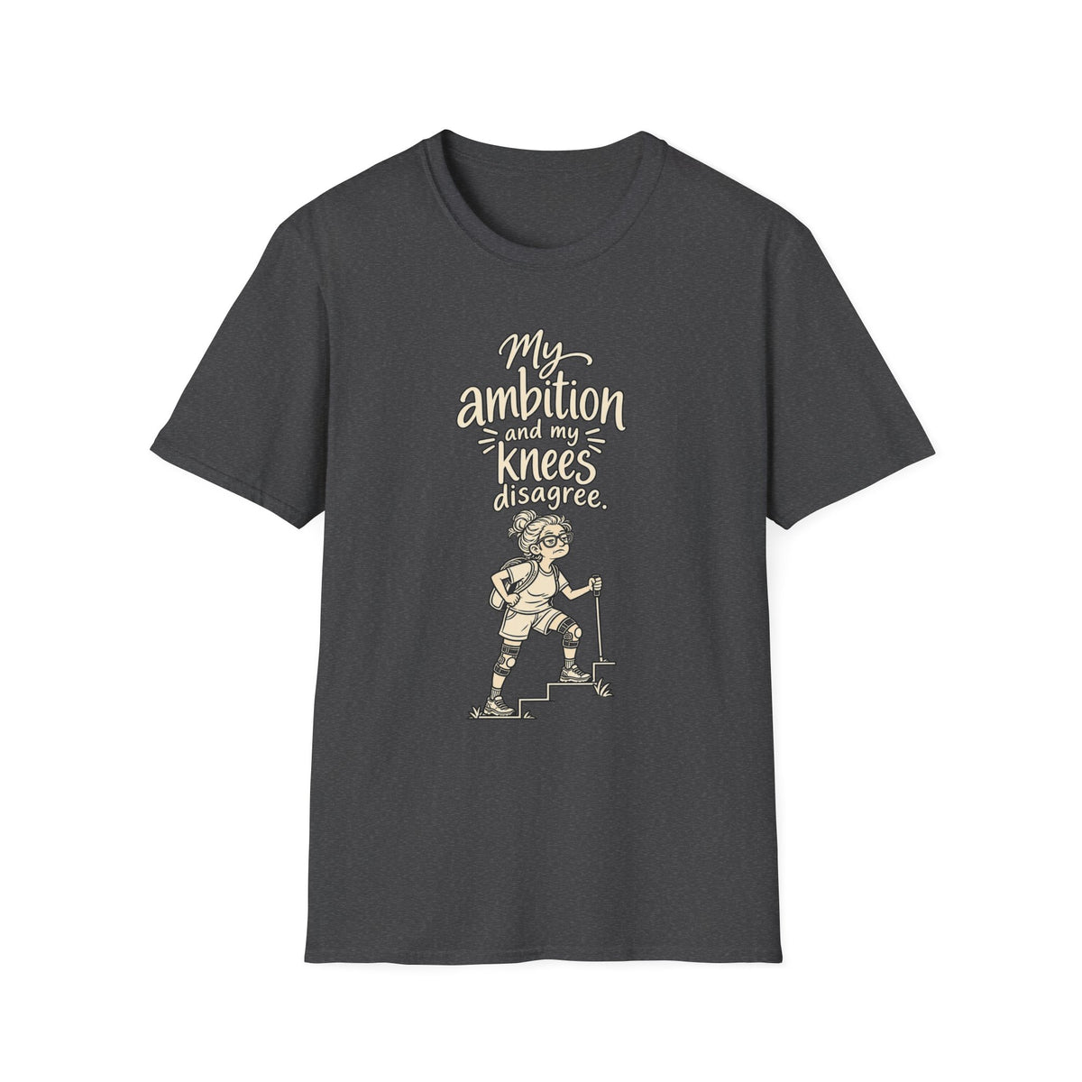 Funny Fitness T-Shirt — “My Ambition and My Knees Disagree” Workout Tee
