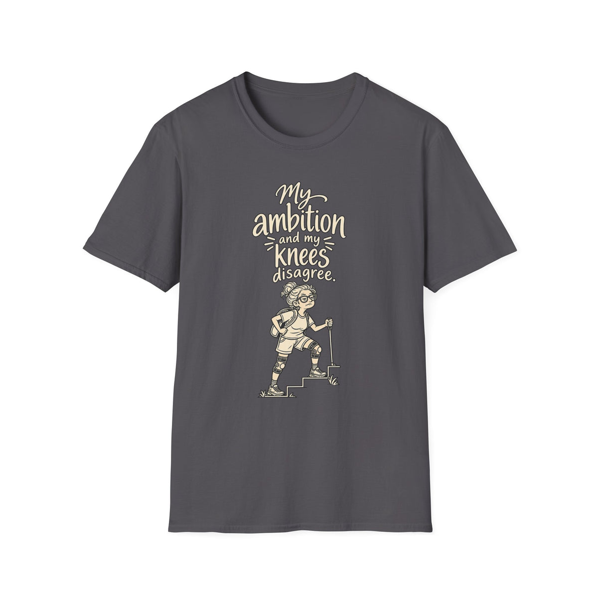 Funny Fitness T-Shirt — “My Ambition and My Knees Disagree” Workout Tee